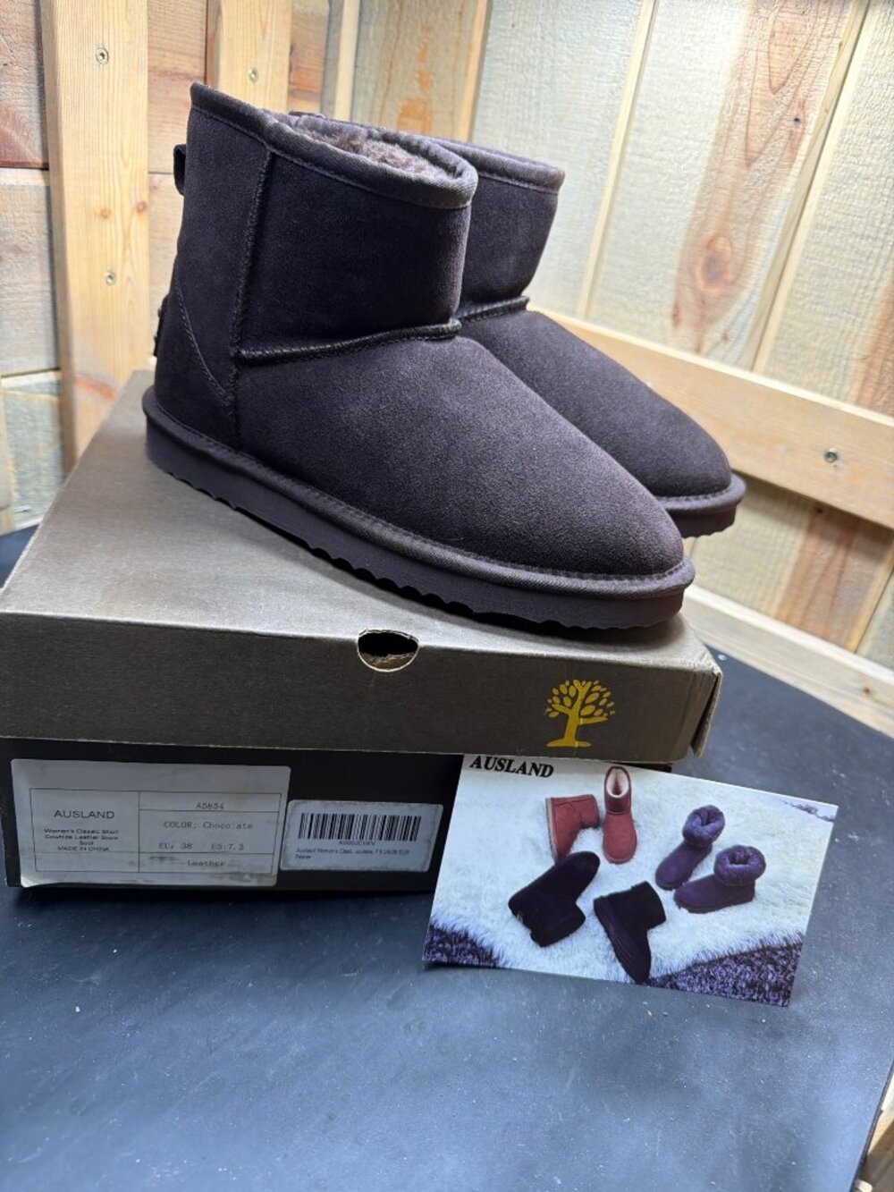 AUSLAND Womens Chocolate Leather Snow Boots 15854 US 7.5 EU 38 Fur Lined Ankle